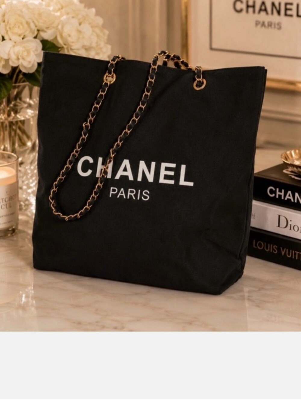 Black Chain-Handle Paris Shoulder Bag - Unbranded